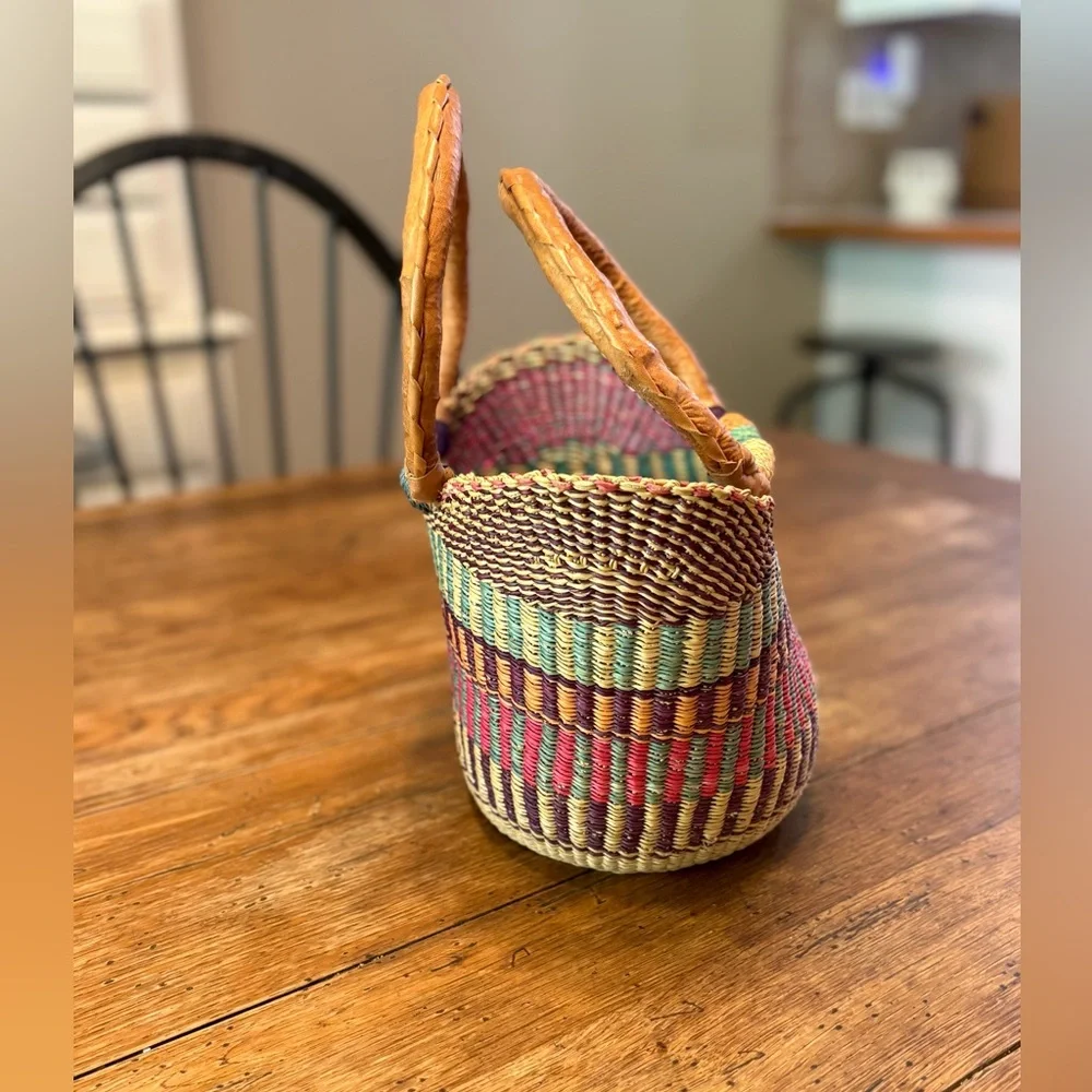 Handmade African Bolga Woven Market Basket Bag